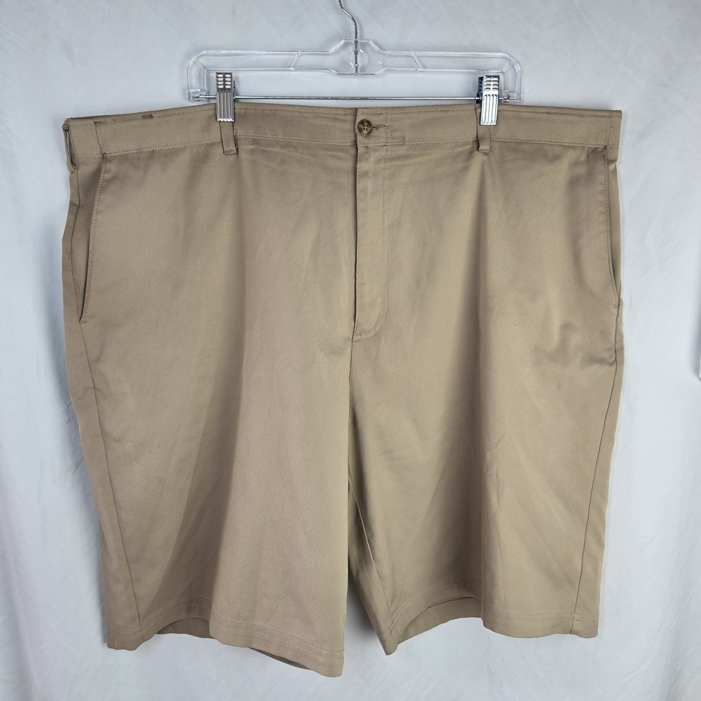 PGA Tour Golf Performance Shorts Mens Size 46 Khaki Flat Front Stretch 10 Inseam